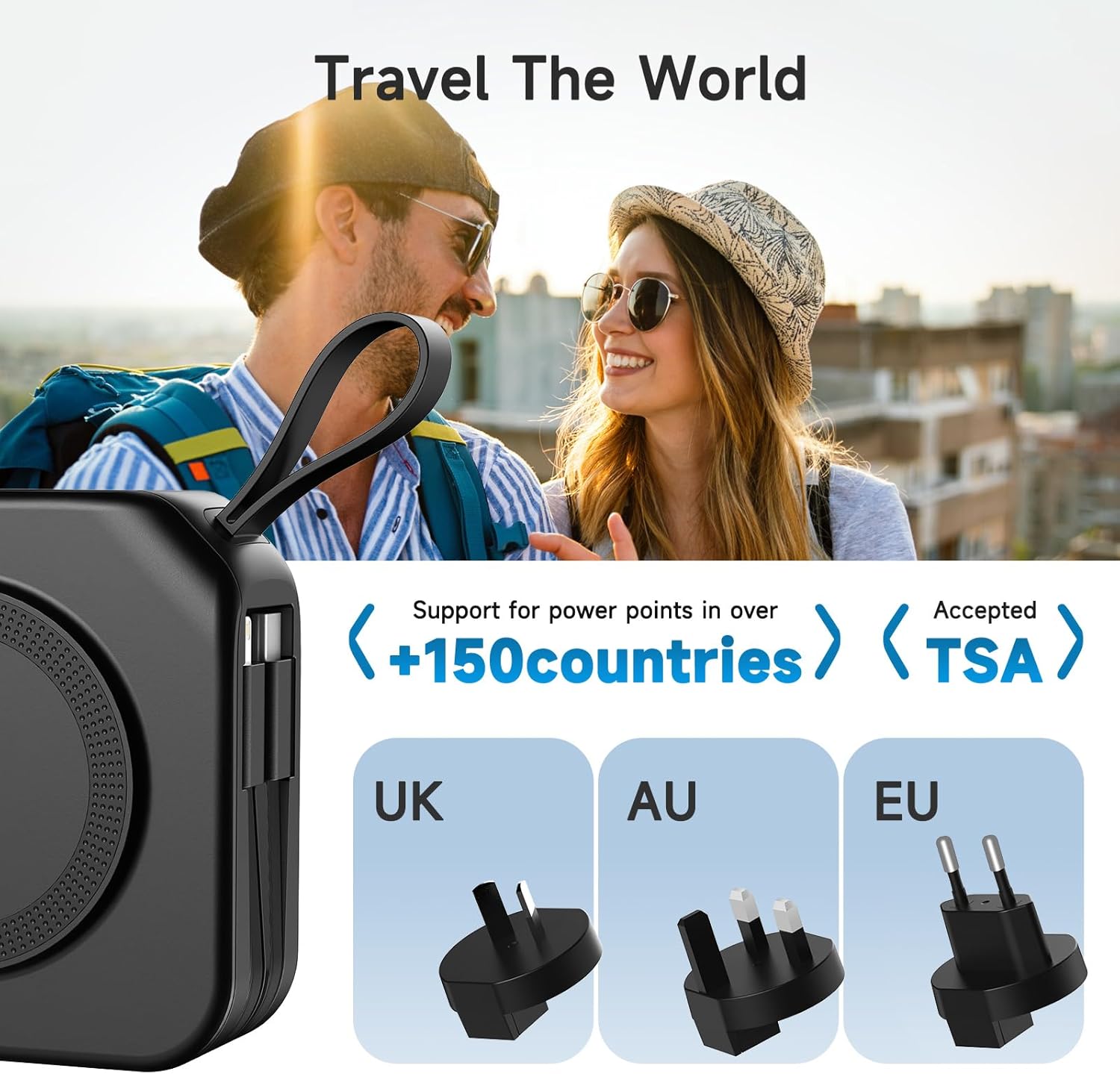 Powerpack Universal 5 in 1 Travel Power Bank - for Magsafe Battery Pack,10000mAh Power Bank with Built in Cable - Wireless Portable Charger for iPhone 15/15 Pro/ProMax, iPhone 14/13/12 Series - Image 4