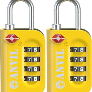 ANVIL TSA Approved Luggage Lock - 4 Digit Combination, 10,000 Combinations, Easy-Read Password Window, Travel Lock for Suitcases, Backpacks, Gym & Student Lockers, Baggage