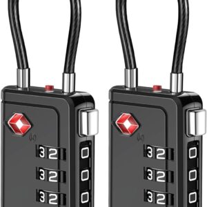 Puroma TSA Approved Luggage Travel Locks with Open Alert Indicator, 4 Digit Combination Resettable Code Zinc Alloy Lock for Suitcase, Backpack, Bag, Toolbox, Locker (2 Pack, Black)