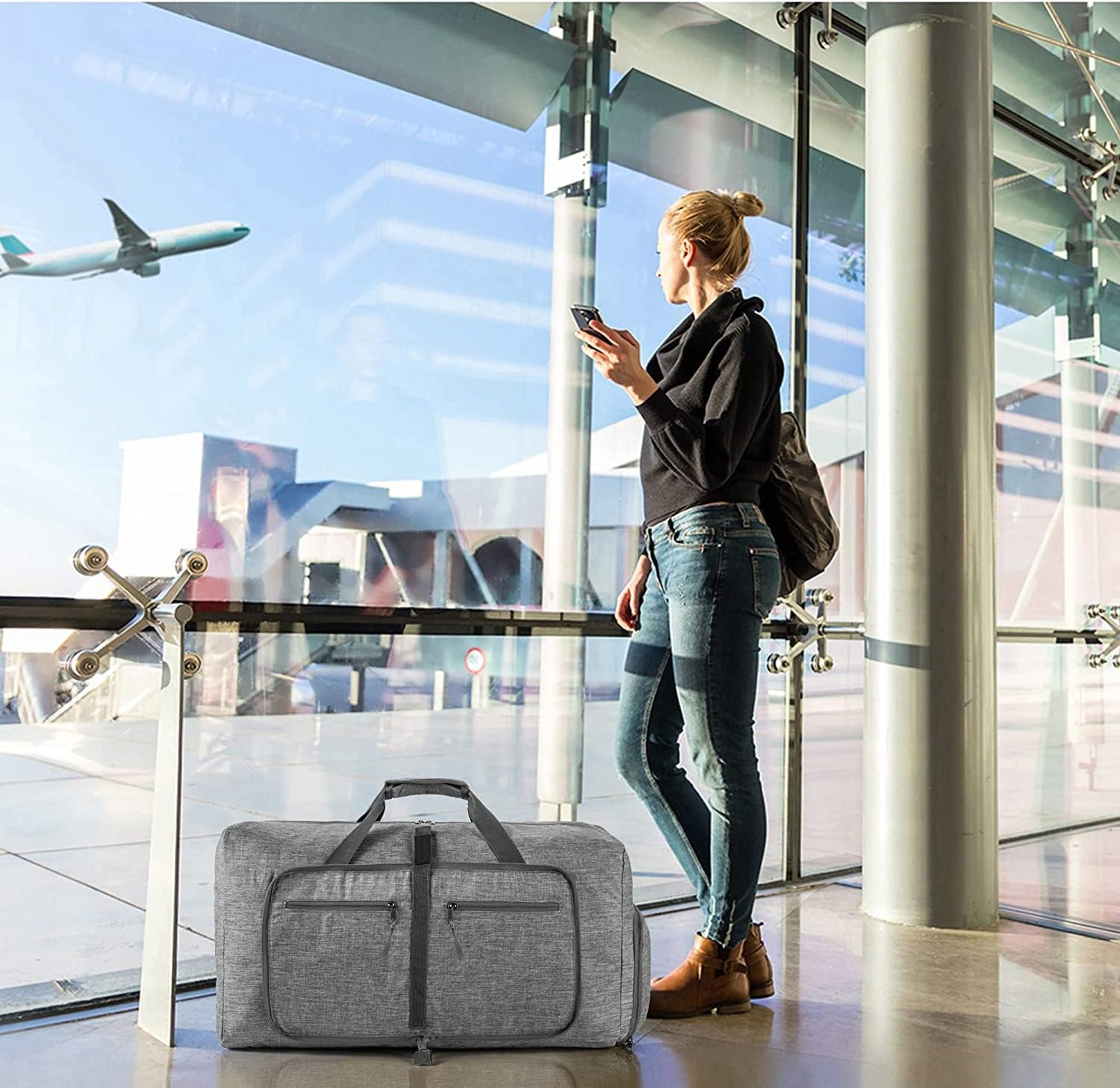 Vomgomfom 65L/85L/115L Foldable Travel Duffle Bag, Lightweight Checked Luggage with Shoe Compartment, Water-Resistant Weekender Overnight Bag for Men & Women - Image 7