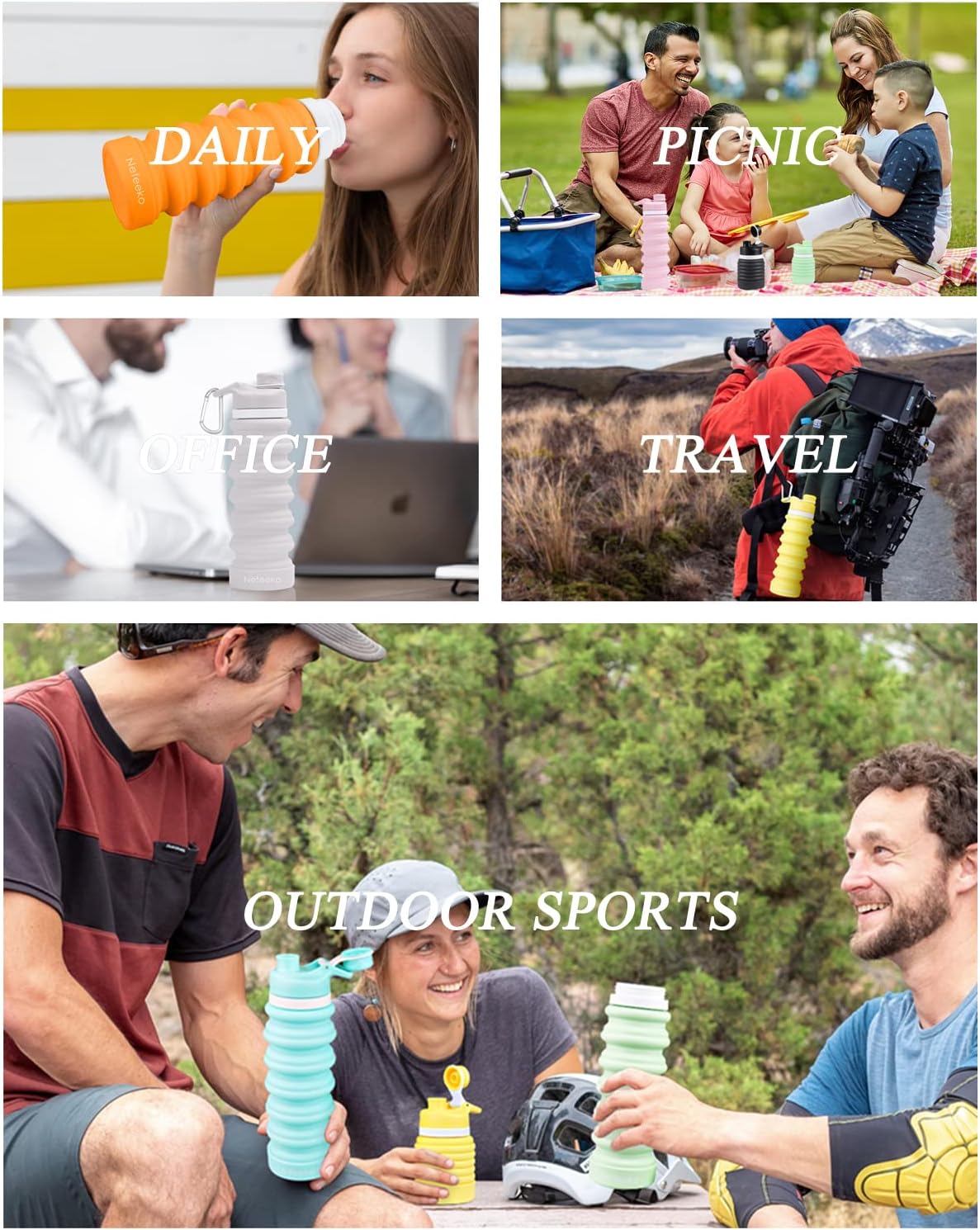 Nefeeko Collapsible Water Bottle, 26oz Silicone Foldable Water Bottles Leakproof BPA Free Travel Water Bottles with Carabiner, Portable Sport Water Bottles for Camping,Hiking Outdoor Indoor Sport - Image 4