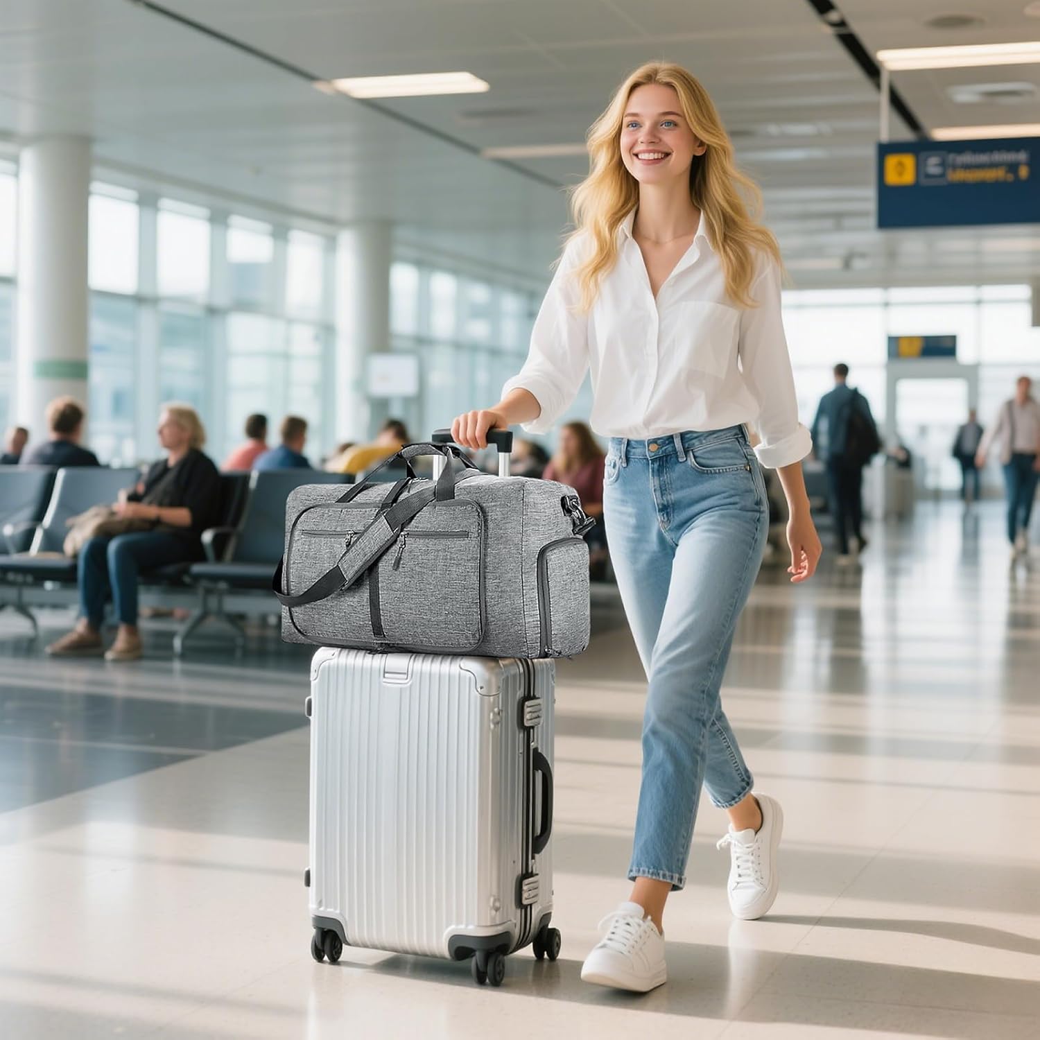 Vomgomfom 65L/85L/115L Foldable Travel Duffle Bag, Lightweight Checked Luggage with Shoe Compartment, Water-Resistant Weekender Overnight Bag for Men & Women - Image 8