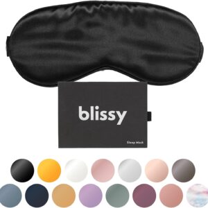 Blissy Silk Sleep Mask - Eye Sleeping Mask for Women & Men for Total Blackout - 100% Pure Mulberry Silk, 22 Momme 6a Fibers - Blindfold Sleep Mask Side Sleeper Eye Cover (Non Adjustable)