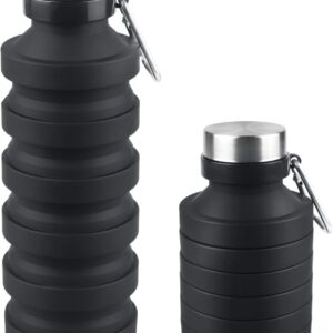 Nefeeko Collapsible Water Bottle, Reuseable BPA Free Silicone Foldable Water Bottles for Travel Gym Camping Hiking, Portable Leak Proof Sports Water Bottle with Carabiner