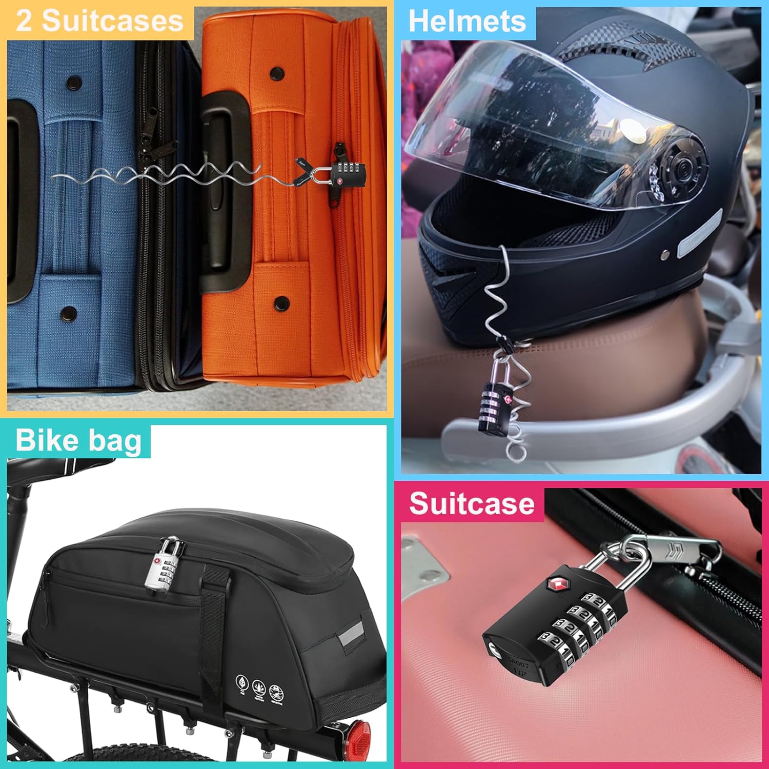 ZHEGE Luggage Lock, TSA Approved Travel Lock, 4 Digit Combination Padlock with Flexible Cable (30 Inch) for Suitcase, Backpack, Cabinet, Drawer (1 Pack, Black) - Image 6