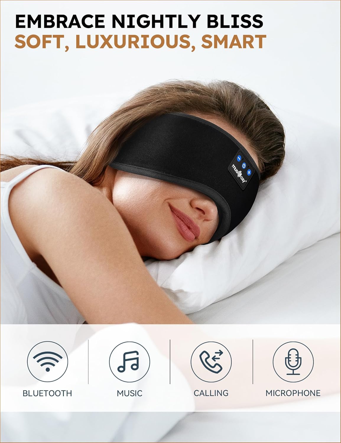 MUSICOZY Sleep Headphones Bluetooth 5.4 Headband Sleeping Eye Mask for Mom Women Men Wireless Music Earbuds Earphones for Side Sleepers Built-in HD Speakers Cool Gadgets Unique Gifts - Image 2