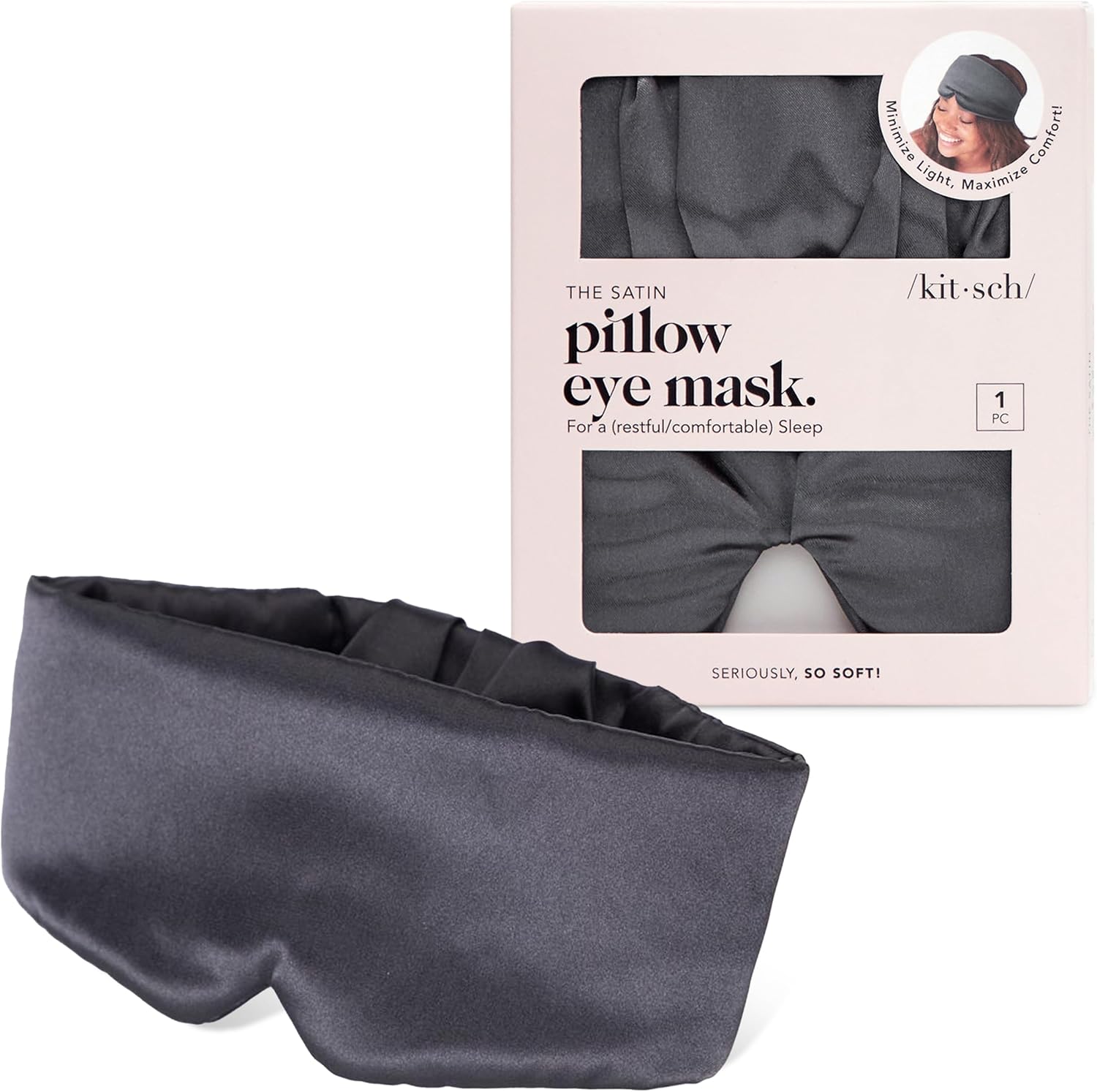 Kitsch Satin Sleep Mask - Eye Mask for Sleep, Softer Than Silk Satin Sleeping Mask Blindfold and Sleep Masks for Women and Men, Eye Care Travel Essentials - Charcoal Black - Image 7