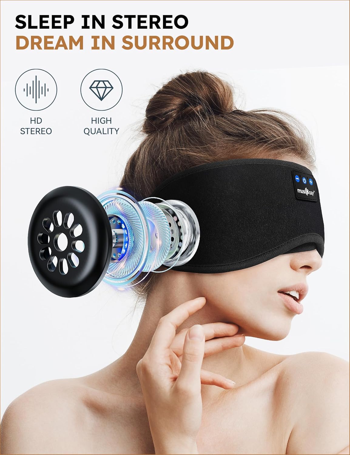 MUSICOZY Sleep Headphones Bluetooth 5.4 Headband Sleeping Eye Mask for Mom Women Men Wireless Music Earbuds Earphones for Side Sleepers Built-in HD Speakers Cool Gadgets Unique Gifts - Image 4