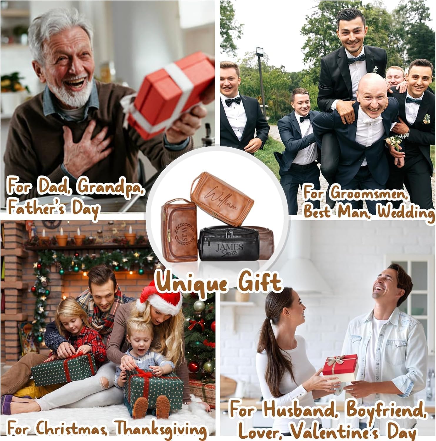 Personalized Toiletry Bag for Men, Engraved Name Initials Toiletry Bag, Customized Monogram Travel Shaving Dopp Kit for Groomsmen, Gift for Christmas, Birthday, Dad, Husband (Brown) - Image 7