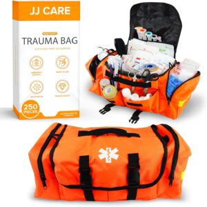 JJ CARE Trauma kit 250PCS First Responder Kit, EMT Bag with Padded Strap, Reflective Medical, Multiple Pockets, EMS First Aid Kit