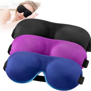 YIVIEW Sleep Mask for Back and Side Sleeper Pack of 3, 100% Light Blocking 3D Eye Masks for Sleeping, Lightweight & Breathable Eye Cover for Women Men, Zero Pressure Night Blindfold