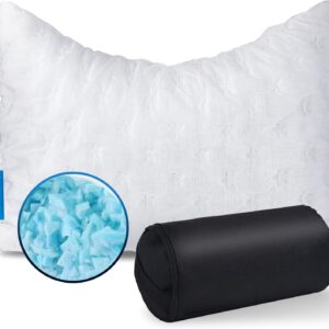 Cooling Side Sleeper Pillow for Neck and Shoulder Pain, Luxury Shredded Memory Foam Curved Bed Pillows for Sleeping Set of 1- Adjustable Travel Pillow Size- Washable Cover Crescent White