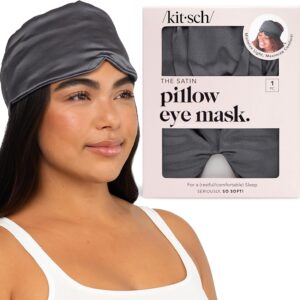Kitsch Satin Sleep Mask - Eye Mask for Sleep, Softer Than Silk Satin Sleeping Mask Blindfold and Sleep Masks for Women and Men, Eye Care Travel Essentials - Charcoal Black