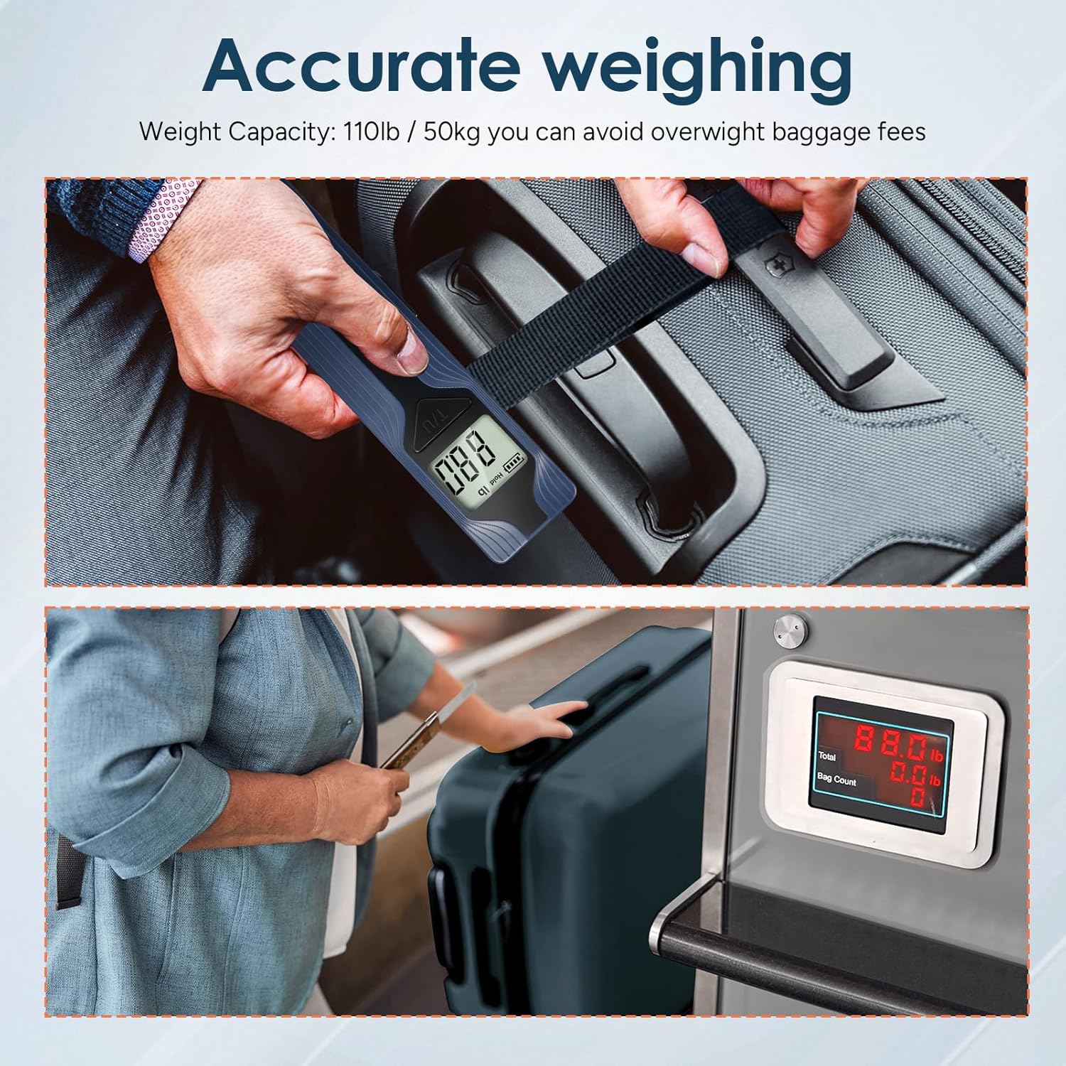 travel inspira Luggage Scale Battery-Free, Travel Essentials, Portable Handheld Digital Suitcase Weight Scale for for Travel Accessories, 110lbs/50kg (Dark Blue) - Image 7