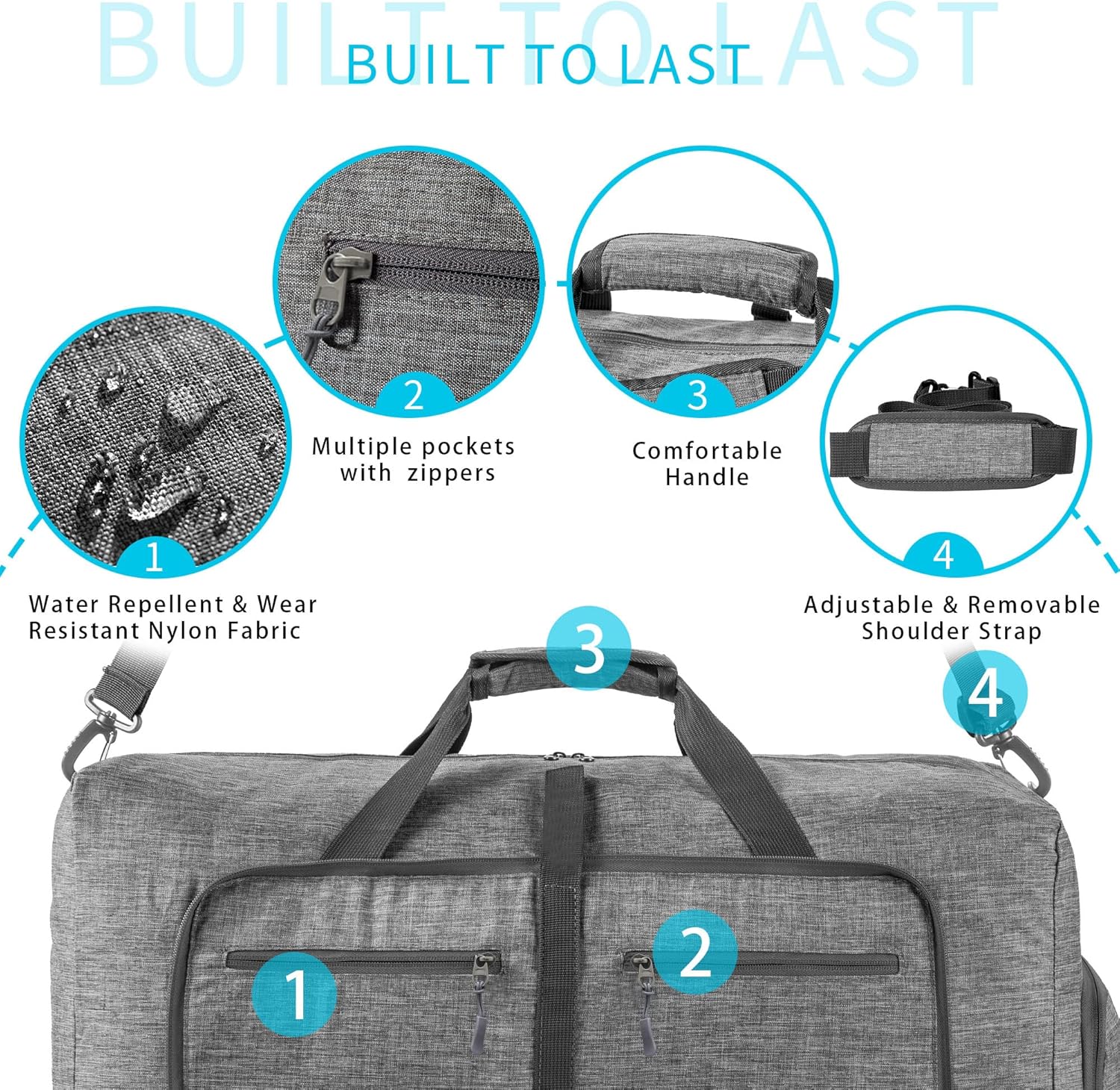 Vomgomfom 65L/85L/115L Foldable Travel Duffle Bag, Lightweight Checked Luggage with Shoe Compartment, Water-Resistant Weekender Overnight Bag for Men & Women - Image 4