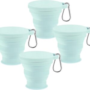 M METERXITY 4 Pack Collapsible Travel Cup, 6oz(180ml) Silicone Cat Paw Portable Foldable Water Cup Bottle with Spring Buckle for Travel/Camping/Hiking, Reusable [Blue]