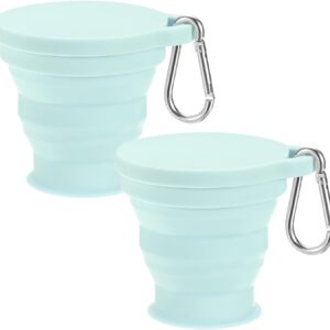 M METERXITY 2 Pack Collapsible Travel Cup, 6oz(180ml) Silicone Portable Foldable Water Cup Bottle with Spring Buckle for Travel/Camping/Hiking, Reusable [Blue]