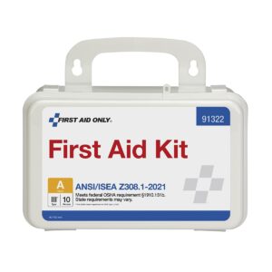 First Aid Only 91322 ANSI A 2021 and OSHA Compliant First Aid Kit, 10-Person Emergency First Aid Kit for Business, Home, Car, and Worksites, 76 Pieces