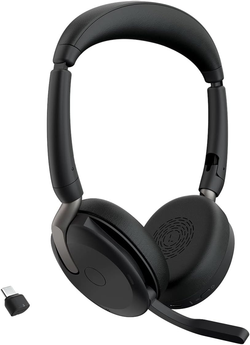 Jabra Evolve2 65 Flex Wireless Stereo Headset - Bluetooth, Noise-Cancelling ClearVoice Technology & Hybrid ANC - Works with All Leading UC Platforms Such As Zoom & Google Meet - Black