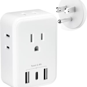 BN-LINK Multi Plug Outlet Extender with AC Outlets and USB Ports, Outlet Splitter with 3 USB Ports (1 USB C), Wall Charger Adapter for Dorm, School, Travel, Office, Home (4 Outlets (Pack of 1))