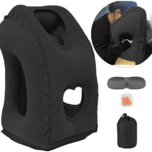 Inflatable Travel Pillow for Airplane, Neck Air Pillow for Sleeping to Avoid Neck and Shoulder Pain, Support Head and Lumbar, Used for Airplane, Car, Bus and Office (Black)