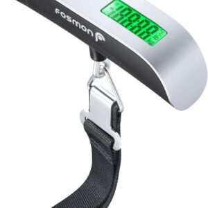 Fosmon Digital Luggage Scale, LCD Display Backlight Temperature Baggage Scale with 110lbs Capacity, Portable Stainless Steel Hanging Luggage Weight Scale with Tare Function for Travelers - Silver