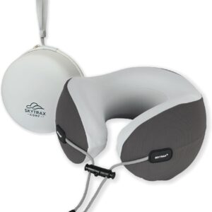 SKYTRAX COMF® Premium Ergonomic Memory Foam Travel Neck Pillow, Washable Cooling Ice Silk Cover, Firm Neck Support for Airplane Long Flights & Pain Relief, with Portable Carry Case (Grey)