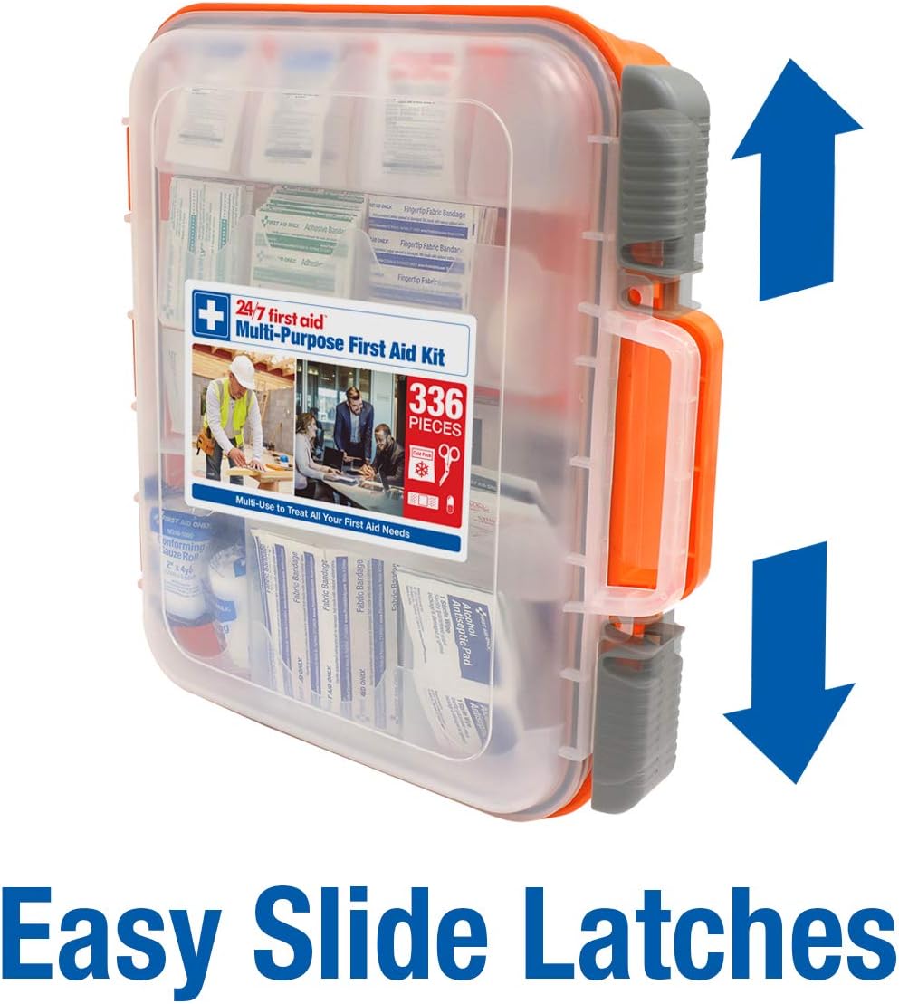 24/7 First Aid OSHA Compliant First aid Kit, All-Purpose 100-Person Emergency First Aid Kit for Business, Home, and Car in Plastic Case with Easy-Slide Latches, 336 Pieces - Image 4