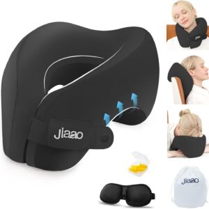 jiaao Neck Pillow Airplane, Memory Foam Travel Neck Pillows for Long Flight, 3D Eye Masks, Ear Plugs and Portable Drawstring Bag, Napping Pillow for Home, Road Trips, Sleep Rest and Travel Use