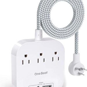 One Beat Power Strip with USB C, 3 Outlets 4 USB Ports (22.5W/4.5A) Desktop Charging Station, Flat Plug, 5ft Braided Extension Cord, Non Surge Protector for Travel, Cruise Ship, ETL Listed