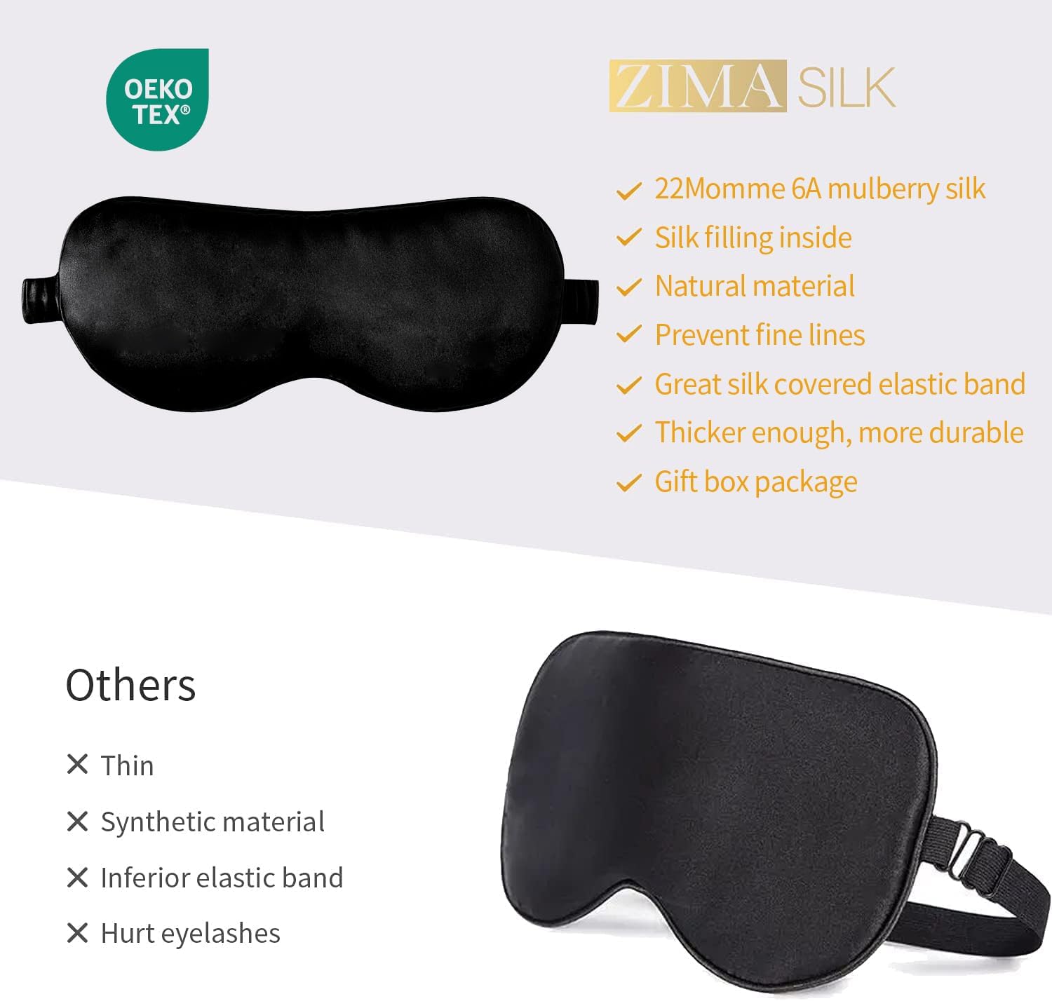 ZIMASILK Adjustable 100% 22 Momme Mulberry Silk Sleep Mask for Sleeping, Filled with Premium Mulberry Silk, Softest & Breathable Blackout Eye Sleeping Mask (Black) - Image 7