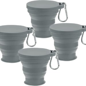 4 Pack Collapsible Travel Cup, 6oz(180ml) Silicone Portable Foldable Water Cup Bottle with Spring Buckle for Travel/Camping/Hiking, Reusable [Dark Gray]