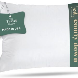 ComfyDown Goose Down Travel Pillow - Filled with 800 Fill Power European Goose Down, Egyptian 300 Thread Count 100% Cotton Cover for Plane car & Home - Made in USA (12x16)