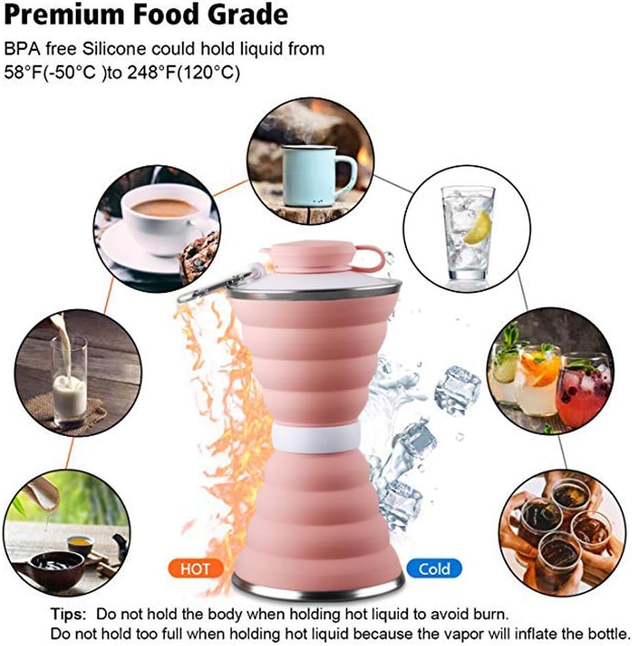 Collapsible Water Bottle, Camping Cup With Carabiner, Reuseable Silicone Foldable Leak Proof Portable Sports Travel Water Bottles For Outdoor, Travel Gym Hiking, BPA Free, Cycling Cups with Carabiner - Image 4