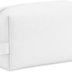 DYSHAYEN Waffle Makeup Pouch Bag, Small Travel Cosmetic Bag, Gifts for Women Bridesmaid,Wedding,Christmas (White)