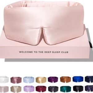 DROWSY Silk Sleep Mask - Face-Hugging, Padded Cocoon for Luxury Sleep in Total Darkness - 100% Pure Mulberry Silk (Sunset Pink)