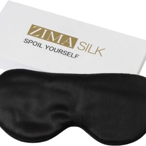 ZIMASILK Adjustable 100% 22 Momme Mulberry Silk Sleep Mask for Sleeping, Filled with Premium Mulberry Silk, Softest & Breathable Blackout Eye Sleeping Mask (Black)