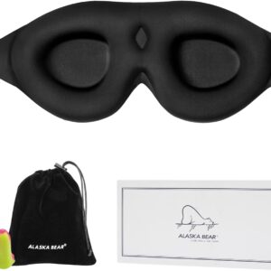 ALASKA BEAR Sleep Mask Memory Foam Contoured Eye Cups for Women and Men, Soft 3D Blackout Eye Mask for Sleeping No Pressure on Eyelids and Eyelashes Protection, Earplugs Set, Black