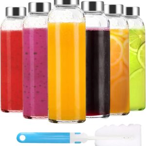 Luxfuel Clear Glass Bottles with Lids 18 oz, Reusable Glass Water Bottles with Stainless Steel Cap for Refrigerator, Juicing, 100% Leak Proof, BPA Free, Juice Bottle Drinking Jar Containers Set of 6