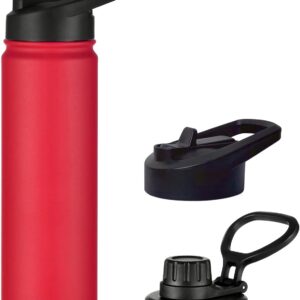 mininoo 24 oz Insulated Water Bottle with Straw Lid, Stainless Steel Double Wall Vacuum, Leak Proof, BPA Free, Keep Cold for 24H & Hot for 12H(Red)