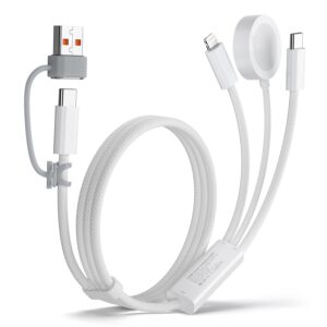Travel Essentials for Apple Watch Charger,[Apple MFI Certified], 100W 3 in 1 USB C/Lightning/iWatch Multi Charger Cable for iPhone 6-17, MacBook, iPad, Samsung, Google Pixel, iWatch Ultra/Series 1-10
