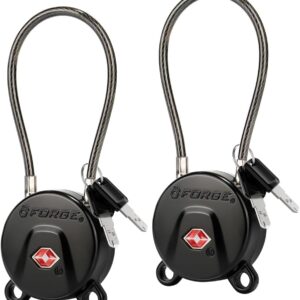 Forge TSA Approved Luggage Locks Ultra-Secure Dimple TSA006 Key Travel Locks with Zinc Alloy Body- Black 2 Cable Locks