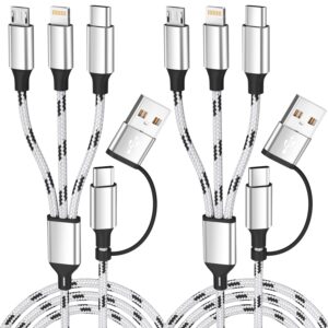 Travel Essentials Multi Charging Cable(2Pack, 5FT), 5 in 1 Charging Cables for Multiple Devices, Nylon Braided Universal Phone Charger Cord USB A/C to Type C/Micro USB/IP for iPhone16/15/14/Phone&Pad