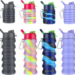 MAQUITA 4 Pcs Collapsible Water Bottles 16 oz Portable Foldable Water Bottles Silicone Leak Proof Travel Water Bottle Reusable Sports Water Bottle with Metal Clip for Camping Hiking Travel
