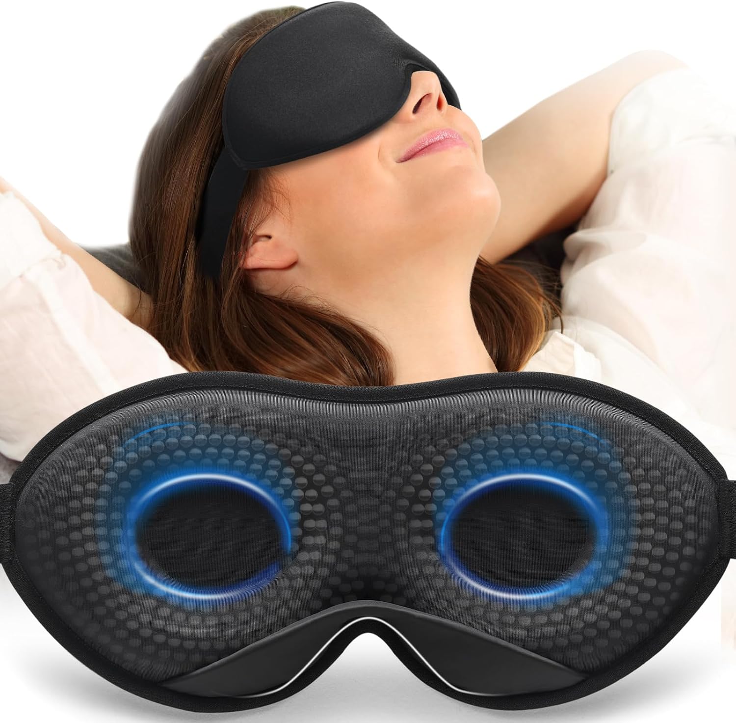 MABAO Weighted Sleep Mask - 100% Blackout Eye Mask for Sleeping for Women Men, 3D Contoured for Lash Extension, Zero Eye Pressure Memory Foam Cover, Soft Gentle Pressure Blindfold for Travel - Black