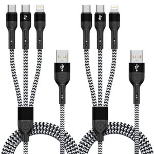 Multi Charging Cable, 3 in 1 Charging Cable for Multiple Devices, Nylon Braided Universal Charger for Travel, USB Cable Multiple Phone Charger with Type C Lightning for iPhone17/16/15/14/13(2Pack 4FT)