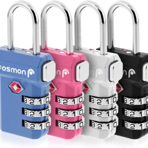 Fosmon TSA Approved Luggage Locks, Suitcase Travel Lock with Push Release Button, 3 Digit Combination Padlock for Gym Locker, Backpack Zipper- 4 Pack