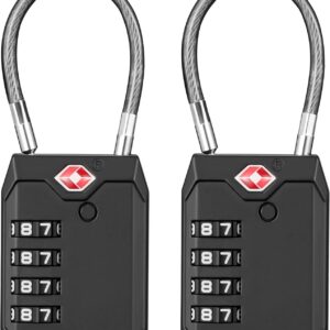 Puroma TSA Locks for Luggage, 2 Pack Luggage Locks TSA Approved 4-Digit Combination Cable Travel Lock Zinc Alloy for Suitcases, Bags, Toolboxes, Backpacks & Gym Lockers (Black)