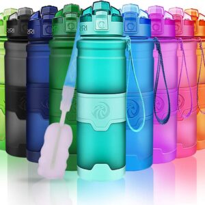 ZORRI Sports Water Bottle, 400/500/700ml/1L, BPA Free Leak Proof Tritan Lightweight Bottles for Outdoors,Camping,Cycling,Fitness,Gym,Yoga- Kids/Adults Drink Bottles with Filter, Lockable Pop Open Lid