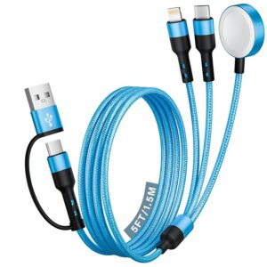 Cruise Travel Essentials 2026, 3 in 2 USB A/C Cable to iPhone 17 Charger/Apple Watch Charger/Lightning, Braided Multi Charging Cable Cord, Multi Charger Cable for iWatch Series & iPhone17-11/iPad-5FT